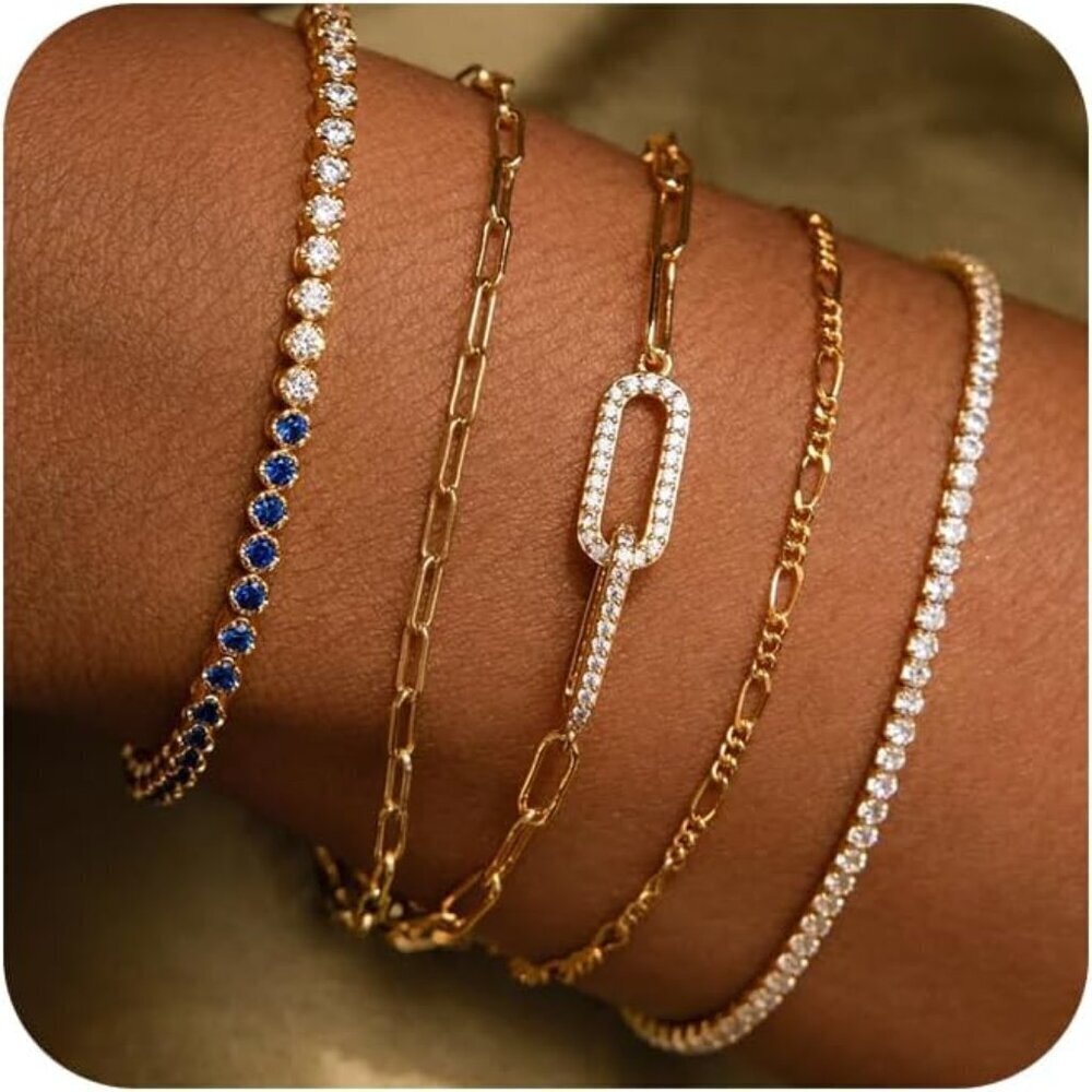 🆕 Sufope Dainty Laying Bracelet Women Gold 14K Adjustable Stackable jewelry Set